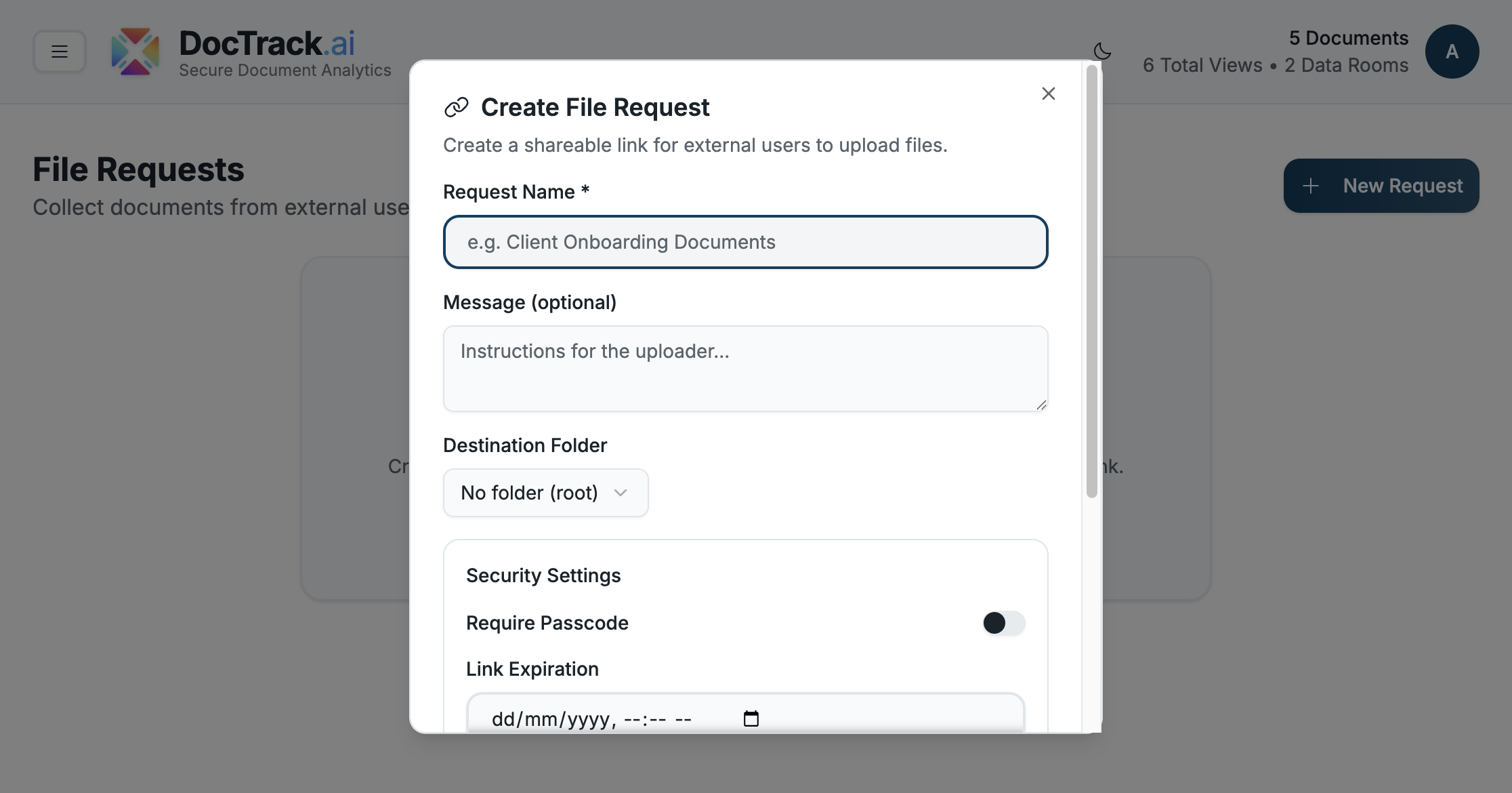 Create File Request dialog
