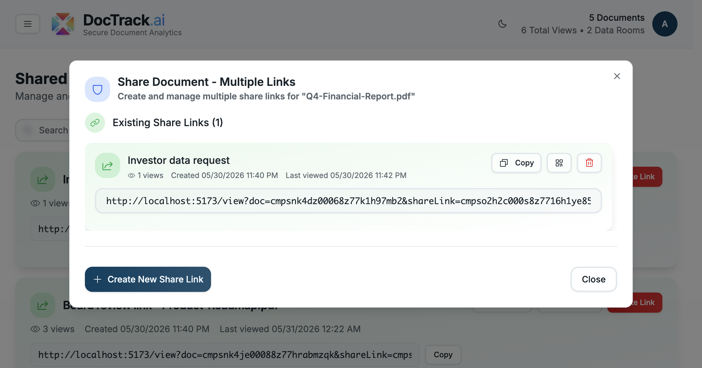 Manage links dialog