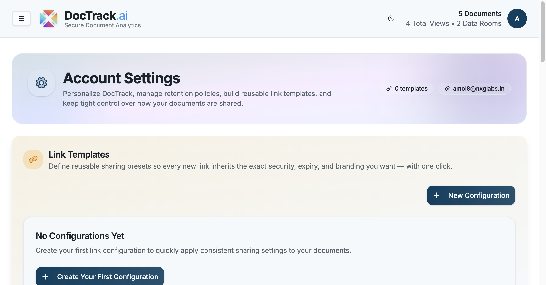 Settings page
