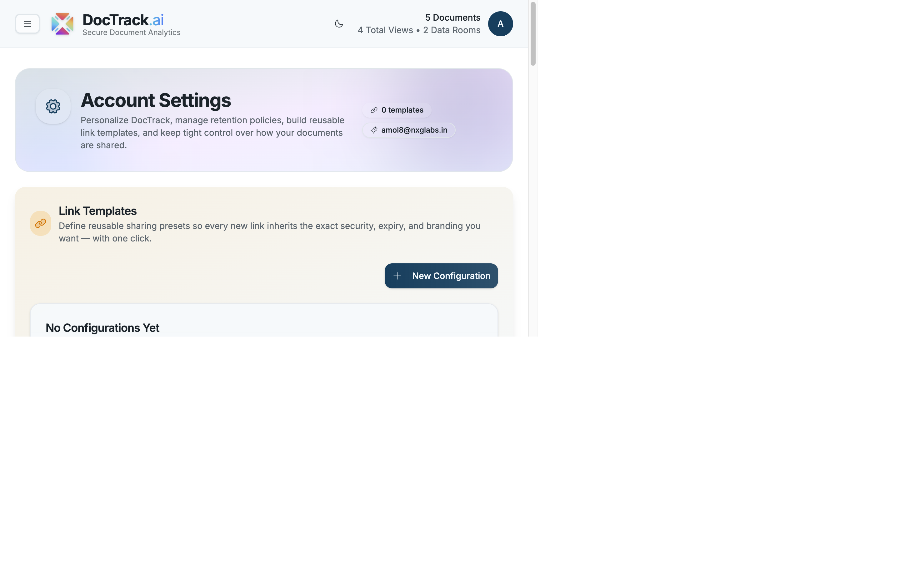 Settings — account details