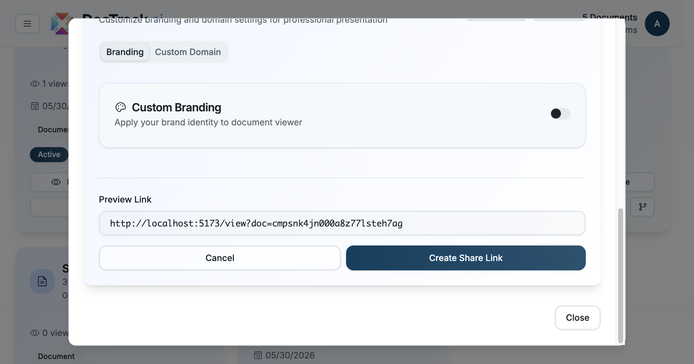 Share form — Branding & Domain