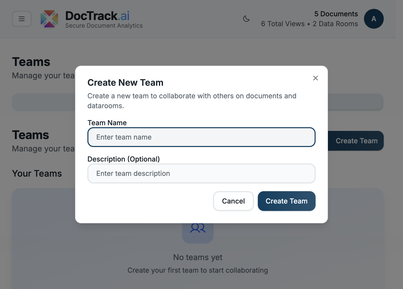 Create Team dialog